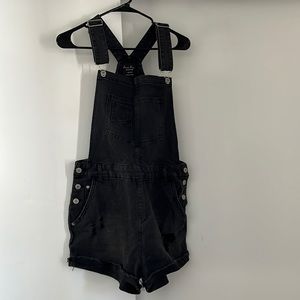 Black denim short overalls